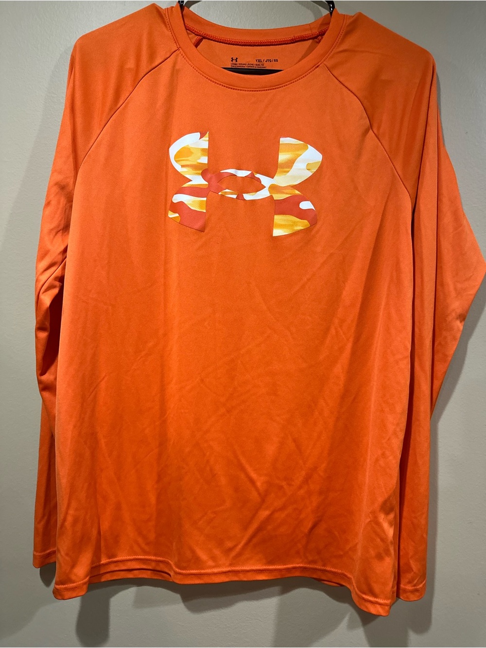 Kids Under Armour Orange Long Sleeve Logo Performance Tee